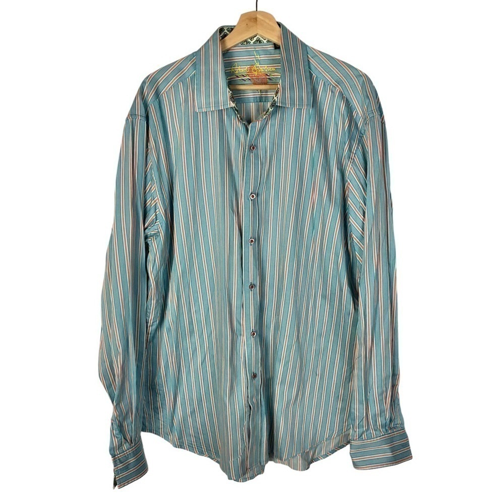 Robert Graham Blue & Orange Stripe Long Sleeve Button Down XL